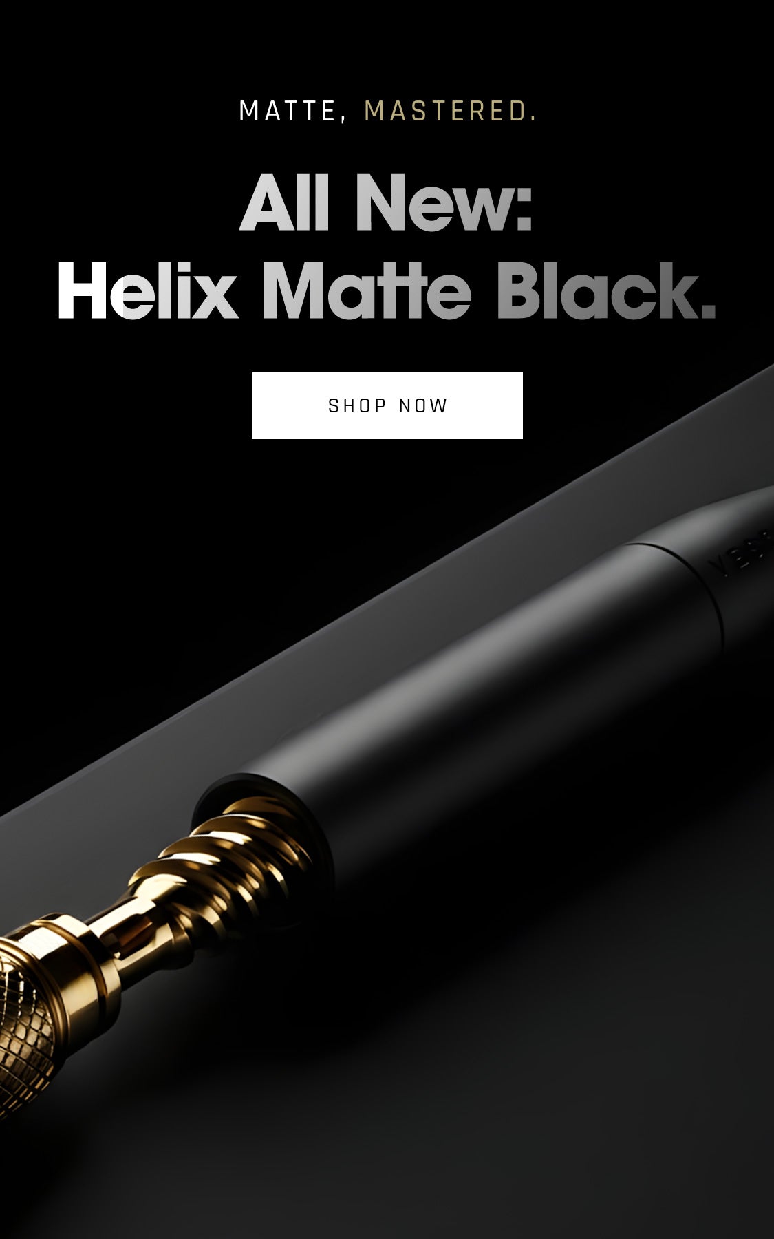 New Helix Matte Black one-hitter by Vessel showcasing premium matte black finish on dark background