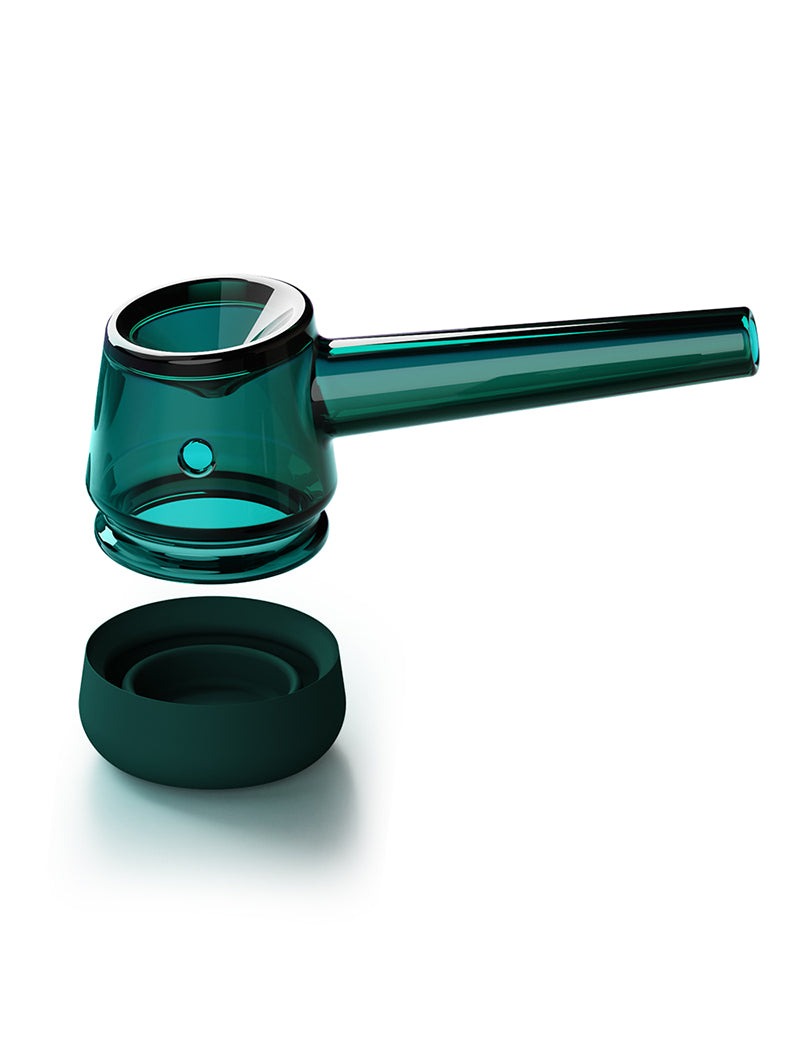 Vessel Forge glass pipe in emerald with removable silicone base