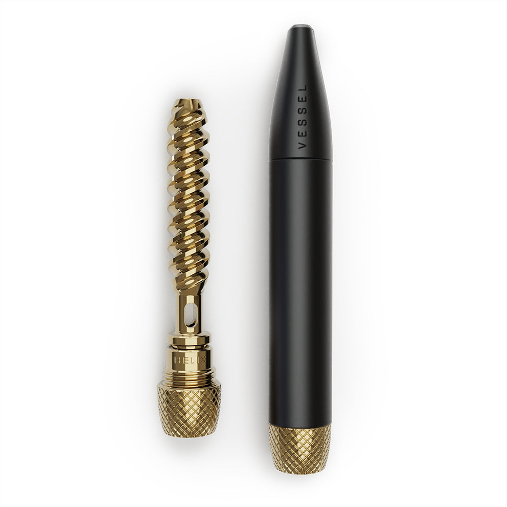 Helix one-hitter in matte black with brass knurled bowl